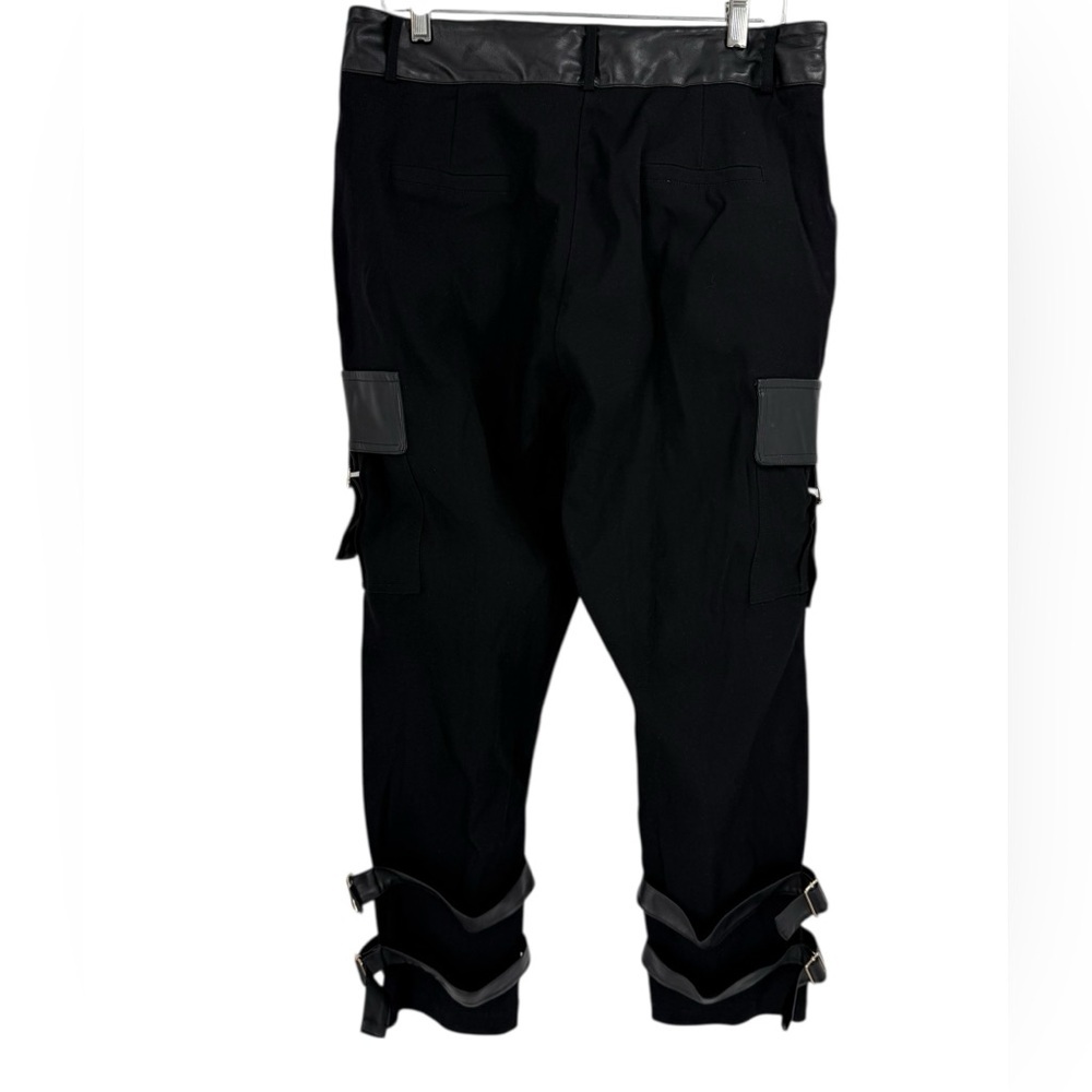 Alberto Makali Black Faux Leather Trim Cargo Pants Strappy Buckle Avant Garde - Picture 9 of 13